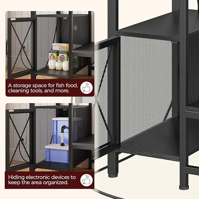 40-50 Gallon Fish Tank Stand, Aquarium Stand with Power Outlet and Storage Cabinet, Heavy Duty Tank Stand Suitable for Turtle Tank, Reptile Terrarium, for Home Office, Black FTBK50E01-PawvioPets