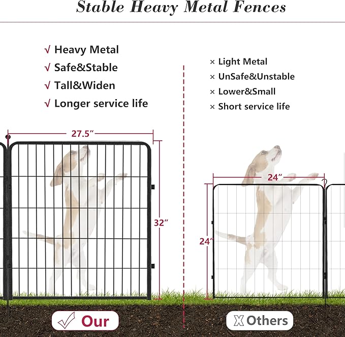 Dog Playpen 32 inch 28 Panels Indoor Outdoor Dog Pen for Medium/Small Dogs Heavy Duty Metal Dog Fence Outdoor for Yard, Puppy Playpen with Door Portable Pet Fence for RV Camping Yard-PawvioPets