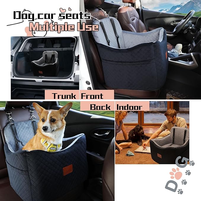 Dog Car Seats-Memory Sponge and Velvet Pet Booster Car Seat,Safety and Comfy,Ride Height 6" Elevated Enough to See Out The Window,Both Front and Back Seats Apply,Esay to Install and Clean.(H-Black)-PawvioPets