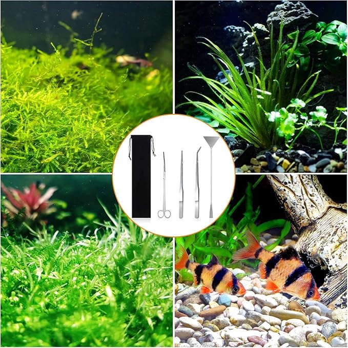 4 in 1 Aquascaping Tools Aquarium Plant Tools Anti-Rust Fish Tank Tools Stainless Steel Tweezers Scissors Spatula for Fish Starter Kits, Aquariums Tank and Terrarium-PawvioPets