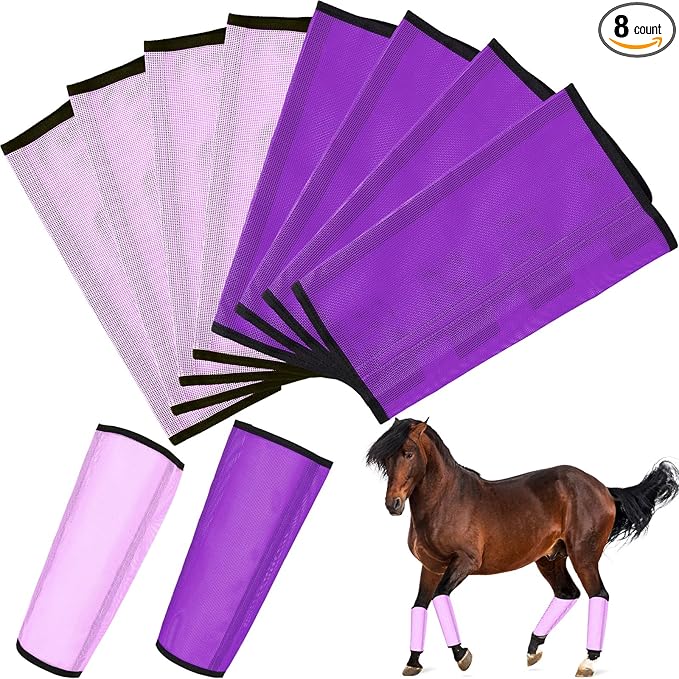 8 Pcs Mesh Fly Boots for Horse Breathable Mesh Horse Boots Protective Horse Leg Wraps Horse Leggings for Preventing Flies and Mosquitoes Bites (Light Pink, Dark Pink)-PawvioPets
