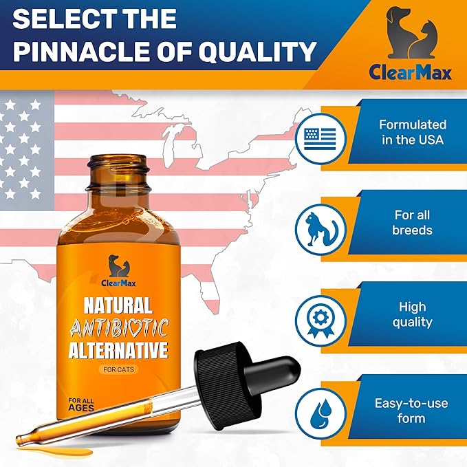 Cat Antibiotic to Help with Cough & Allergies – Antibiotics for Cats to Aid with UTIs and Digestive Moments – HIPS & Joints Support – Attractive Chicken Taste – 2 Oz Bottle-PawvioPets