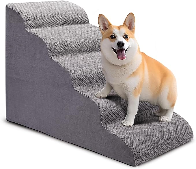 Dog Stairs for Bed and Couch, Non-Slip 5-Step Pet Stairs, 24" High Sofa Foam Dog Ramp - Best for Small Pets, Dogs and Cats with Joint Pain-PawvioPets