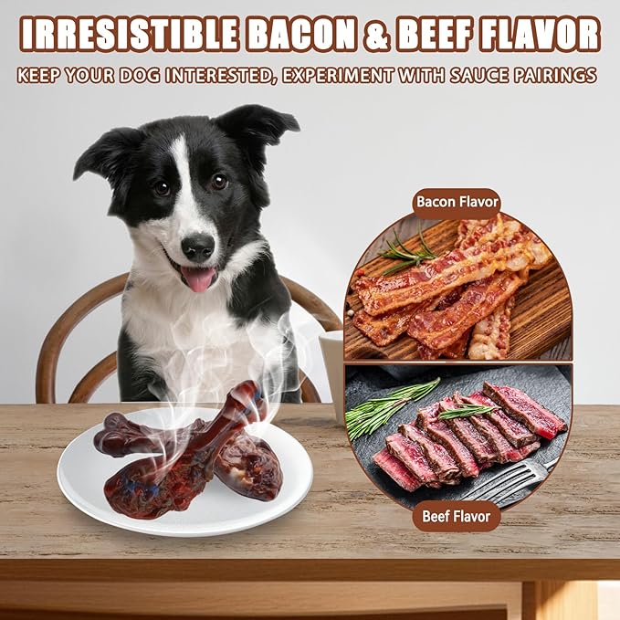 Dog Chew Toys for Aggressive Chewers, Indestructible Dog Toy for for Medium/Large Breed, Tough Nylon Teething Bone Toy to Keep Them Busy,Bacon and Real Beef Flavor (Beef+Bacon Flavor, 2 Pack)-PawvioPets