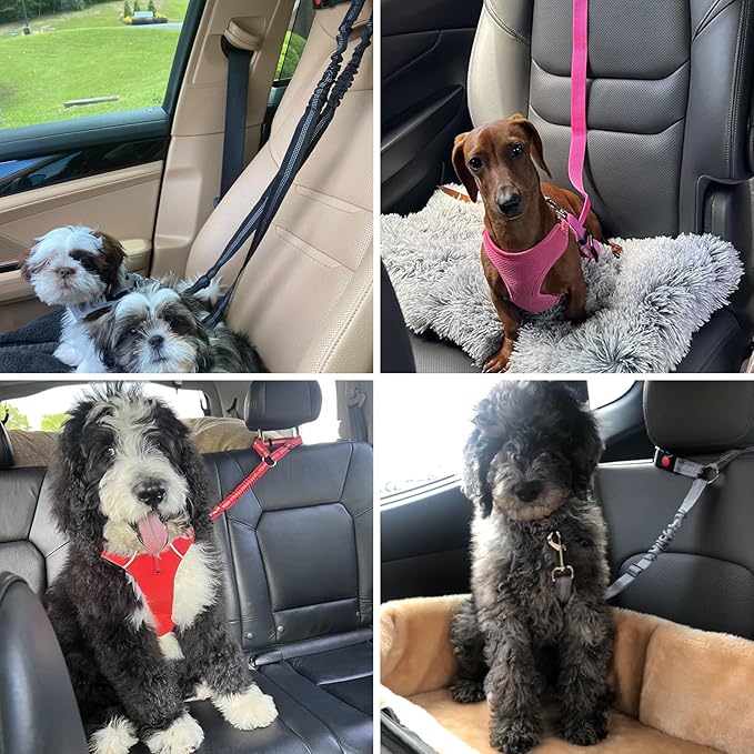 BWOGUE Pet Dog Cat Seat Belts, Car Headrest Restraint Adjustable Safety Leads Vehicle Seatbelt Harness (1 Pack)-PawvioPets