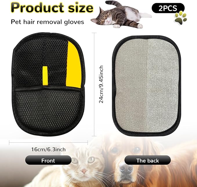 3Pcs Electrostatic Gloves Pet Hair Removal, 2025 Thickened Pet Hair Remover Glove, Washable Reusable Dog Cats Hair Gloves for Furniture Bed Sheets Couch Clothes Carpet Car Seat-PawvioPets