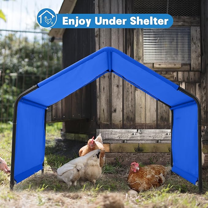 Dog Shade Shelter Outdoor 4'x4'x3' Tent for Large Medium Dogs, Outside Sun Rain Canopy Pet House for Livestock Pigs Cats with Waterproof Roof Ground Nails,Blue-PawvioPets