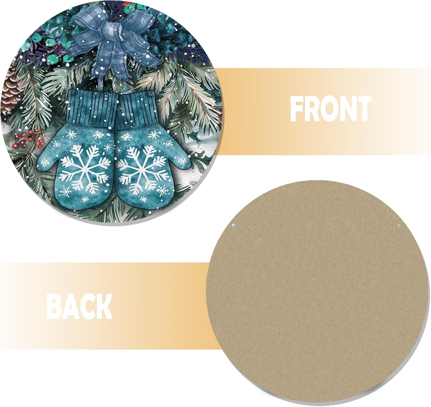 Navy Blue Winter Christmas Wooden Sign, Winter Snowflake Gloves Blue Plaid Bow Decoration Hanging Sign Wall Decor, Farmhouse Seasonal Holidays Wooden Signs for Home Door Decor 12 x 12 Inch