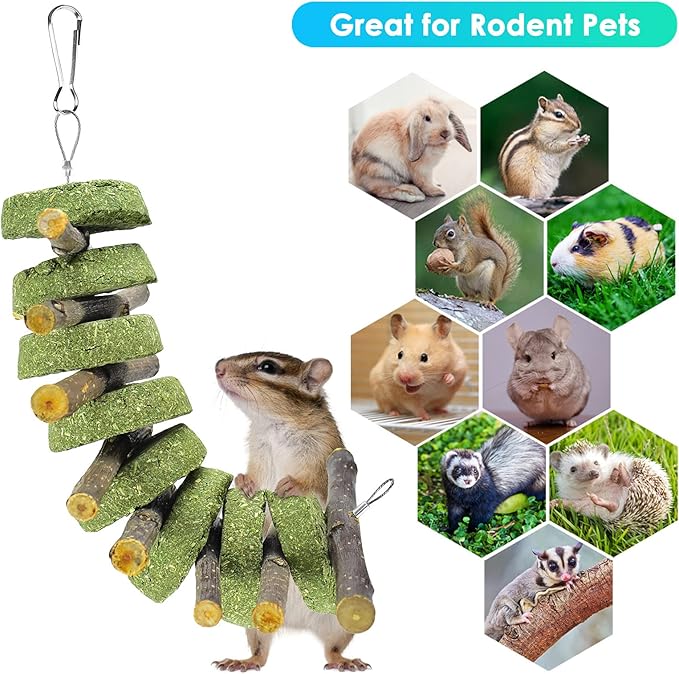 ERKOON Bunny Chew Toys, Rabbit Chew Toys for Teeth Grinding, Improve Dental Health, 100% Natural Apple Wood Timothy Grass Cake Treats for Rabbits Guinea Pigs Chinchillas Bunnies Hamsters (3 Pcs)-PawvioPets