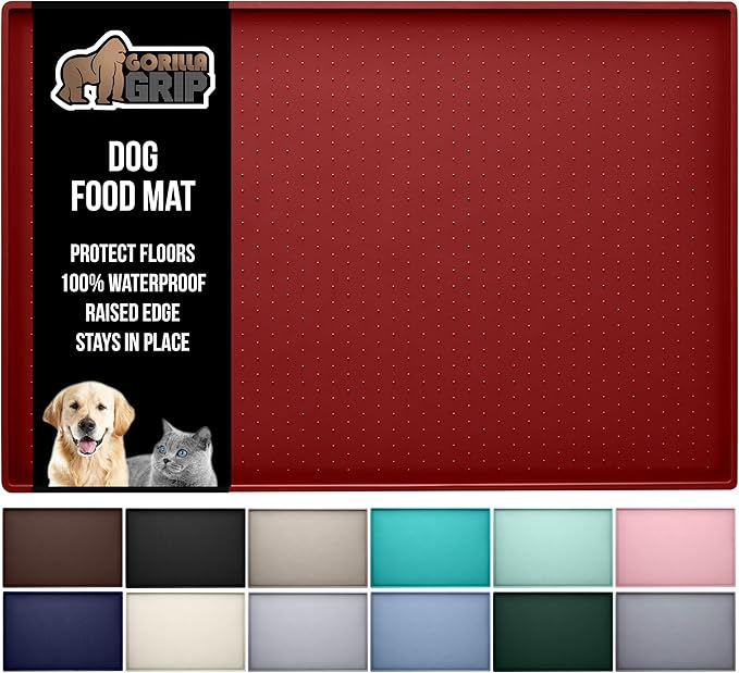 GORILLA GRIP 100% Waterproof Raised Edge BPA Free Silicone Pet Feeding Mat, Dog Cat Food Mats Contain Spills Protects Floors, Placemats for Cats and Dogs Water Bowl, Pets Accessories 23x15 Red-PawvioPets