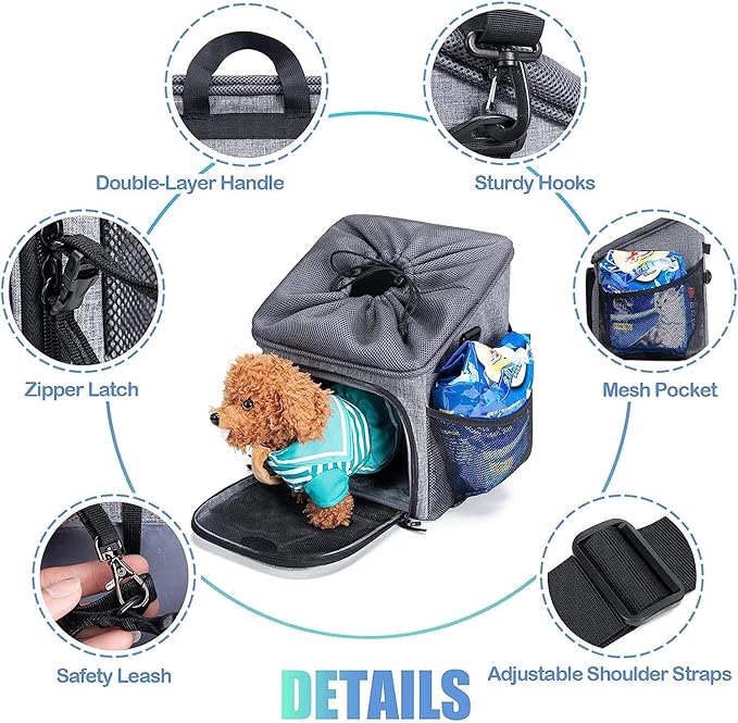 Dog Bike Basket Carrier, Pet Bicycle Front Carrier Backpack for Bike Riding Foldable Removable, Reflective Strips, 2 Side Storage Pockets, Pet Travel Bag for Cats Small Dogs-PawvioPets
