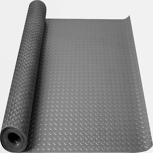 Boshen 7.5Ft x 17Ft Rubber Flooring Mats 2.9mm Thickened Diamond Plate Flooring Roll 127.5sqft Rubber Trailer Garage Floor Mats Non-Slip Floor Protector Mat for Garage Warehouse Gym Basement-Gray-PawvioPets