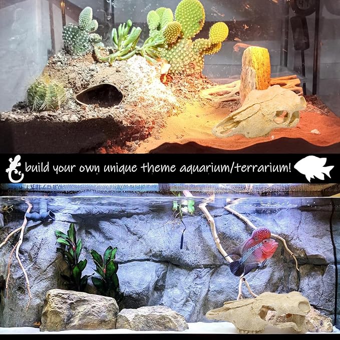 Aquarium Skull Décor Fish Hideout Cave Decorations Betta Tarantula Reptile Snake for Terrarium Ornament Dinosaur Animal Large Bones Halloween-PawvioPets