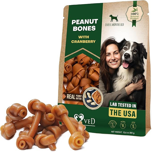 Dog Treats Peanut Butter Bones with Cranberry & Rawhide Free Chew 11 Oz - Pet Natural Mini & Big Snacks Healthy Collagen & Bulk Best Chews for Small & Large Dogs - Made for USA (Peanut Butter)-PawvioPets