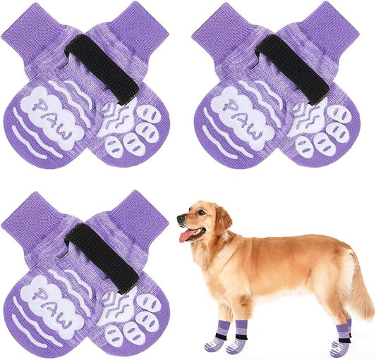 BEAUTYZOO Anti Slip Dog Socks for Small Medium Large Dogs with Grips Straps on Hardwood Floor Protection Wear, Traction Control 4 Pairs Double Side Paw Protector to Prevent Licking for Girl or Boy-PawvioPets