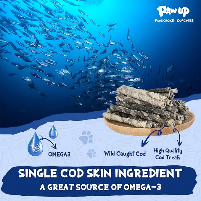 Cod Skin Rolls Dog Treats Natural High Omega 3 Dog Snacks, Single Ingredient Cod Skin Chews for Small Dogs w/Taurine, 8 oz-PawvioPets
