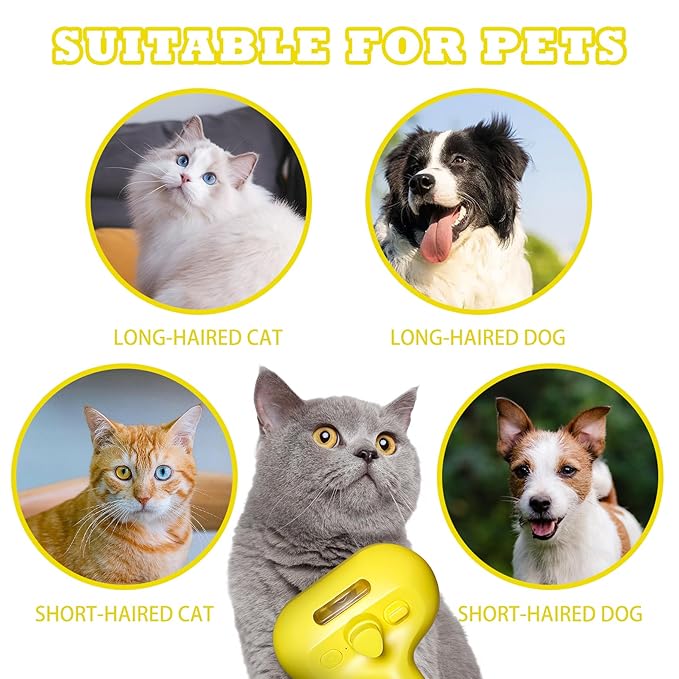 Cat Brush for Shedding - Pet Hair Removal Comb with Water Tank, Steam Brush, Cat Bath Brush, Dog Brush - Yellow-PawvioPets