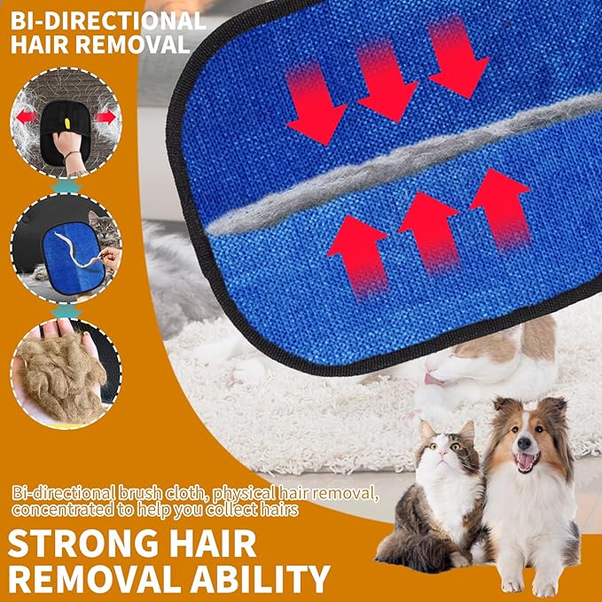 2PCS Electrostatic Pet Grooming Gloves, Reusable Hair Remover for Dog Cat Fur on Clothes Furniture Car Seat/Blue-PawvioPets