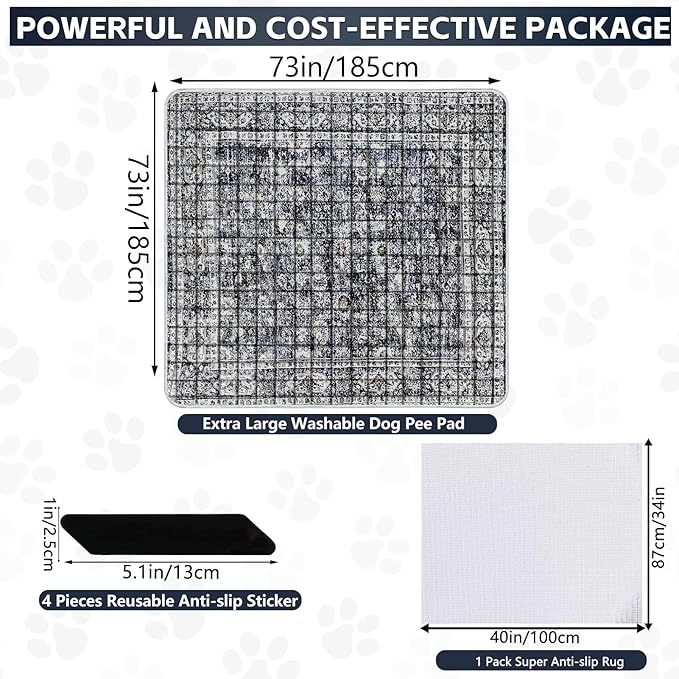 Extra Large Washable Pee Pads for Dogs (72"x72"), Upgrade Reusable Puppy Pads with Non-Slip Rug Pad, Super Thickening Absorbent Leakproof Dog Traning Pads Whelping Pad for Dogs, Doggie-PawvioPets