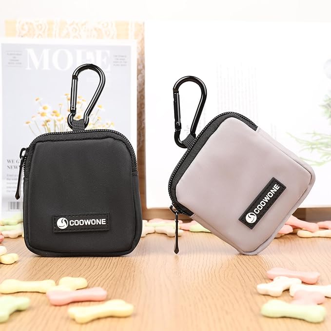 Dog Treat Pouch 2 PCS, Waterproof Small Dog Treat Bag for Leash, Hands Free Dog Walking Bag with Carabiner, Dog Poop Bag Holder for Pet Puppy Travel or Outdoor Use, Zipper Closure to Avoid Spilling-PawvioPets