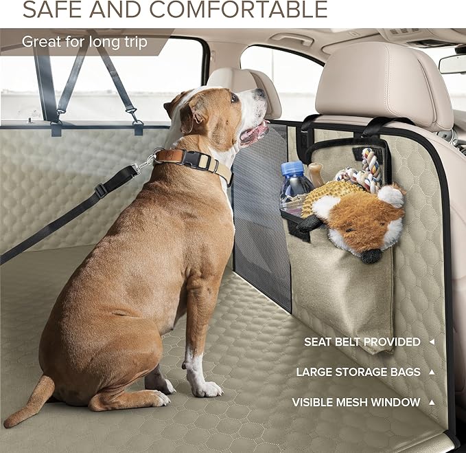 Back Seat Extender for Dogs, Heavy Duty Dog Car Seat Cover for Back Seat and Aggressive Chewer, Large Hard Bottom Car Seat Cover for Dogs, Dog Hammock for Car, Travel Pet Car Bed for Car, SUV, Truck-PawvioPets