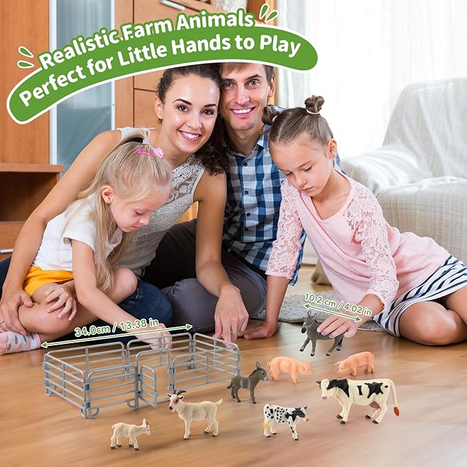 Farm Animal Toys, Realistic Farm Animal Figurines and Fence Playset, Includes Cow Pig Donkey Goat, Birthday Christmas Animal Gift Set for Kids Toddlers (Farm World)-PawvioPets