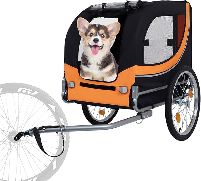 Blue-Grey Large Folding Bike Trailer for Dogs – Heavy-Duty Steel Frame, 66LB Capacity Pet Carrier for All-Terrain Cycling, Jogging & Camping Adventures!-PawvioPets