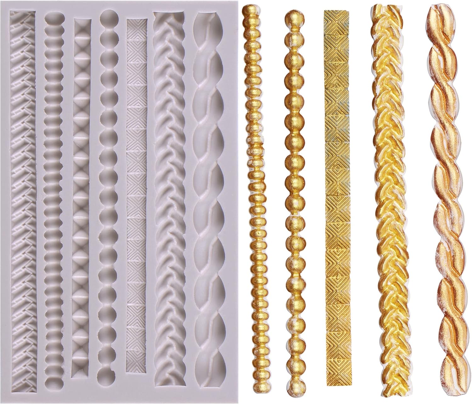 Scroll Lace Fondant Molds, Baroque Chocolate Frame Decor, Clay Frame Relief Mould for Birthday Wedding Cake Decoration Cupcake Topper Pie Crust Candy Resin Clay Furniture Corner Border, Gray