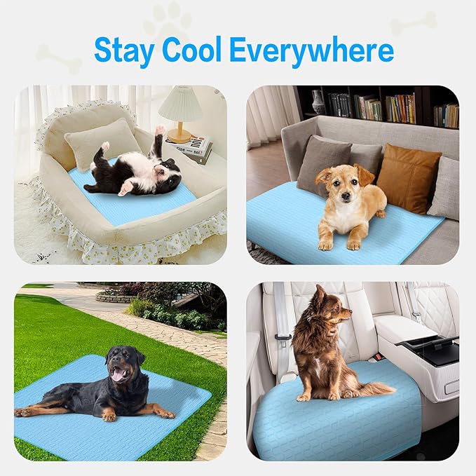 39 Inches× 29 Inches Cooling Mat for Dogs/Cats Immediately Dog Cooling Mat in Summer, Ice Silk Latex Anti-Slip Pet Sleeping Pad Sky Blue Dog Pad Suitable for Car/Indoor/Tourism Use-PawvioPets