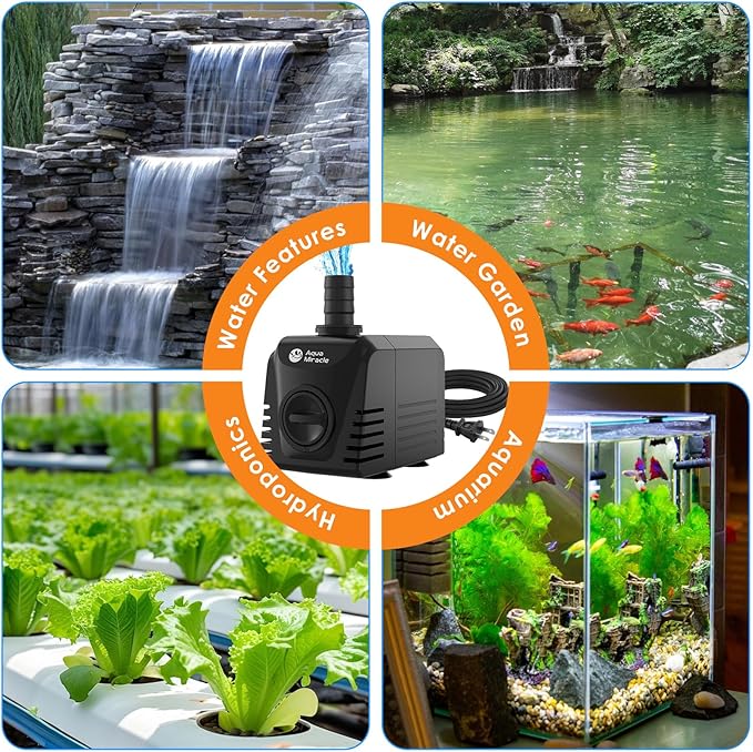 AquaMiracle Submersible Water Pump Aquarium Water Pump with Flow Control, Pond Pump Fountain Pump for Pond, Fountain, Waterfall, Statuary, Water feature, Hydroponics (400GPH, 25W)-PawvioPets