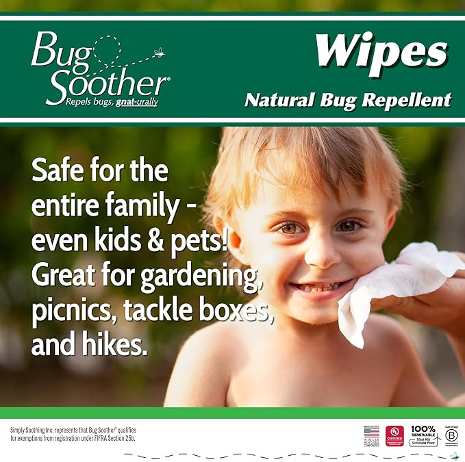 Bug Soother Wipes (15-ct) - Natural Mosquito Repellent & Deterrent - 100% DEET-Free Safe Single-Use Bug Wipes for Adults, Kids, & Pets - Made in USA-PawvioPets