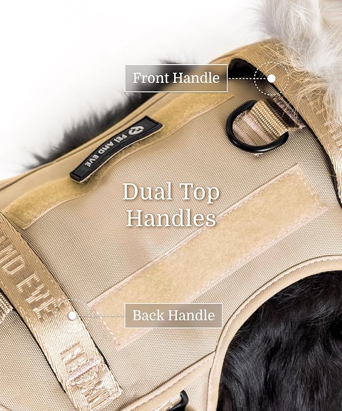 2025 New Edition, Fei & Eve MagEase Dog Harness - 3-Second Magnetic Buckles | 3-Point No-Pull Control | Heavy-Duty 900D Nylon | Dual Safety Handles | Breathable Mesh | Adjustable Fit, Large, Champagne-PawvioPets