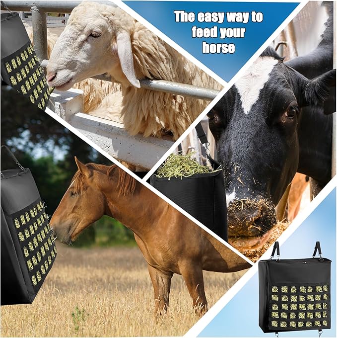 1Pcs Hay Bag for Horse,1200D Oxford Fabric Slow Feed Bags with Front Hay Nets Design and Heavy Duty Zipper Large Top Load Feeding Bag for Horses and Livestock,Black-PawvioPets