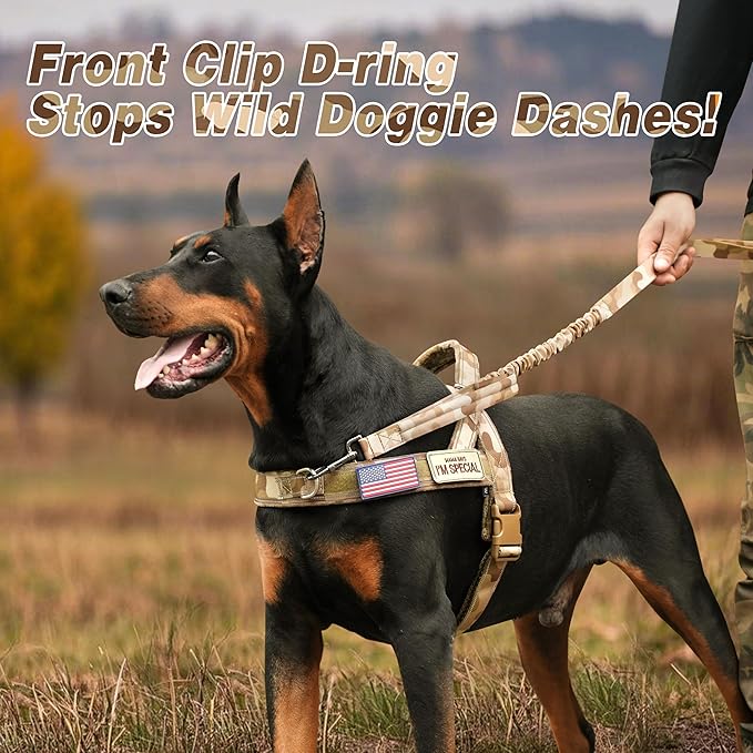 Forestpaw No Pull Dog Harness - Soft Flannel Padded Tactical Dog Vest Harness with Quick Release Buckle, Adjustable Reflective Pet Harness for Large Dogs Walking Training,Brown Camouflage XL-PawvioPets