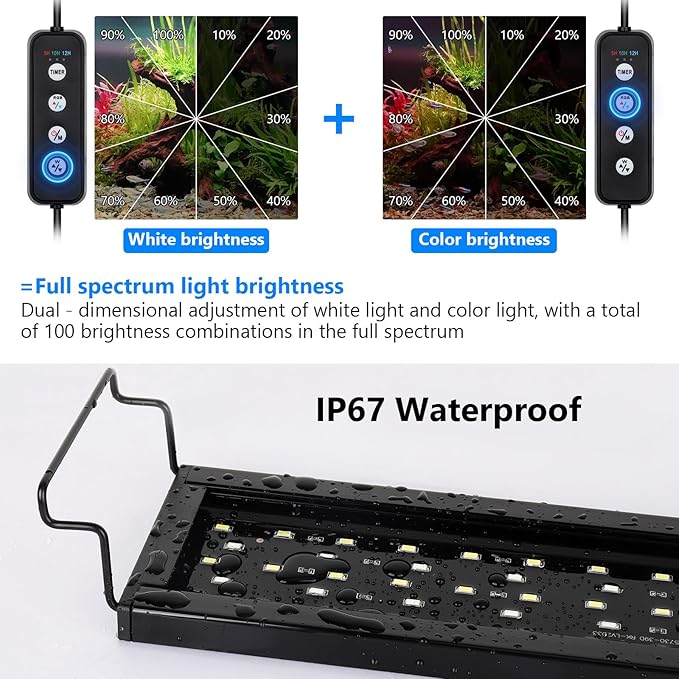 AQQA Full Spectrum Aquarium Light,Fish Tank Lights for Plant Growth Fish Viewing,3 Mode White Blue Red Green LED Beads,Timer,Adjustable Brightness,Extendable Brackets for Freshwater 18W for 18-24inch-PawvioPets