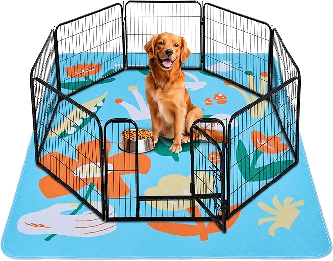 BurgeonNest Washable Pee Pads for Dogs, 1 Pack 72''x72'' Super Absorbent, Leakproof & Non-Slip Reusable Potty Pads for Puppy Playpen, Crate, Whelping Box, Potty Training, Blue-PawvioPets