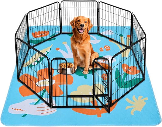 BurgeonNest Washable Pee Pads for Dogs, 1 Pack 72''x72'' Super Absorbent, Leakproof & Non-Slip Reusable Potty Pads for Puppy Playpen, Crate, Whelping Box, Potty Training, Blue-PawvioPets