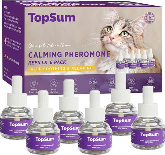 Cat Calming Diffuser Refills: Pheromone Refill for Cats, Long-Lasting 6-Month Supply, Compatible with Most Diffusers, 6 Pack (Purple)-PawvioPets