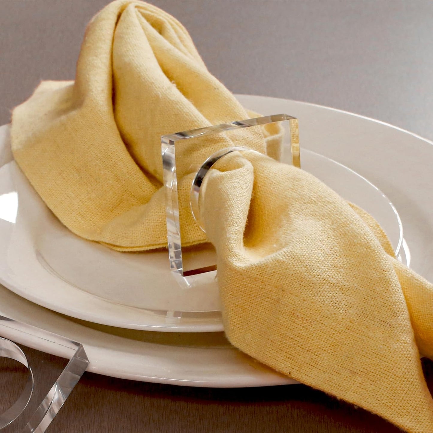 Acrylic Set of 12 Square Beveled Napkin Ring - Cloth Napkin Rings Serviette Buckles for Wedding, Birthday, Banquet, Table Décor, Home Décor, Gifting (Transparent) - CLEENTABLE