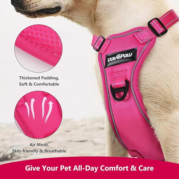 Dog Seat Belt Harness for Car, Dog Car Harness Adjustable Mesh Breathable & Dog Seatbelt Safety Tether with Elastic Bungee for Small Medium Large Pets(Rose, M)-PawvioPets