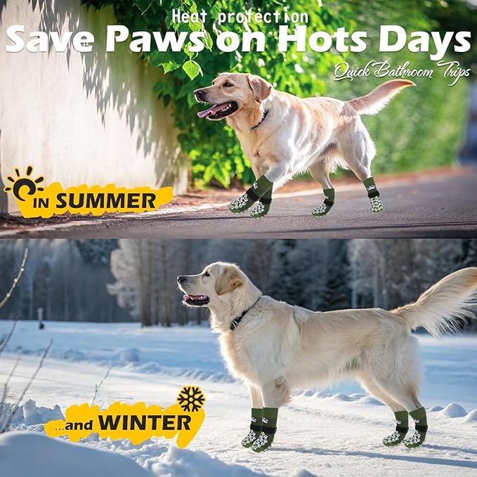 EXPAWLORER Anti Slip Dog Socks to Prevent Licking Paws, Shoes for Hot Pavement, Dog Booties for Small Medium Large Senior Dogs, Traction Control Boots & Paw Protectors for Hardwood Floors ArmyGreen-PawvioPets