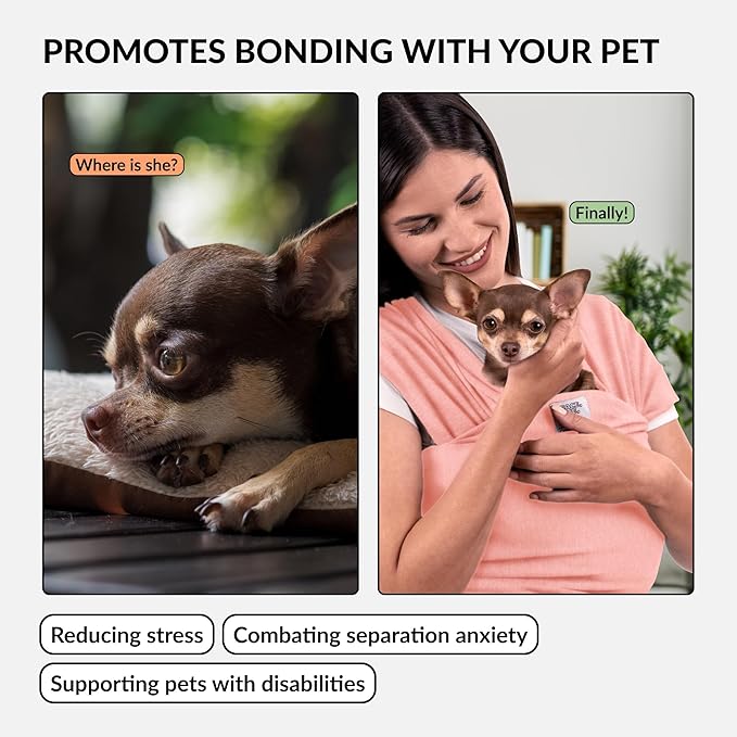 Dog Sling Carrier for Small Dogs - Anti-Anxiety Cat Sling, Puppy Pouch - Pet Sling in Gray Black Blue Green Pink Yellow (Pink, Standard)-PawvioPets