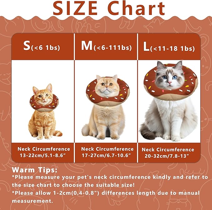 Cat Cone Collar Soft, Adjustable Cat Recovery Collar Kitten Cones to Stop Licking, Cute Donut E Collar After Surgery, Cats Neck Pillow Cone Elizabethan Cones of Shame(Waterproof Brown, Medium)-PawvioPets