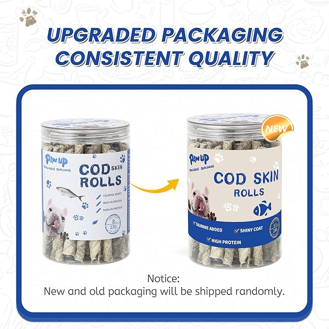 Cod Skin Rolls Dog Treats Natural High Omega 3 Dog Snacks, Single Ingredient Cod Skin Chews for Small Dogs w/Taurine, 8 oz-PawvioPets