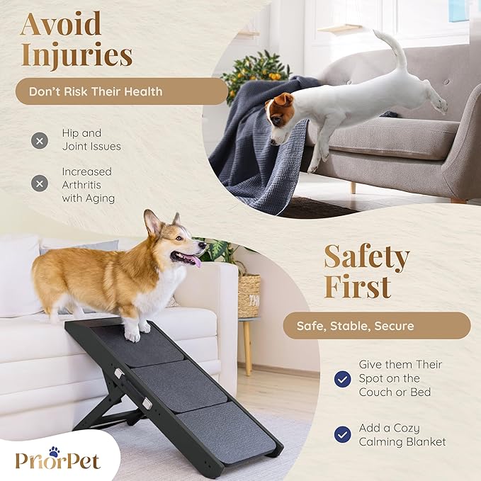 Dog Steps for Bed & Couch 2-in-1 Dog Stairs/Ramp - Height Adjustable Dog Ramp for Couch 7” - 20” - Pet Stairs, Dog Stairs for Small Dogs - Easy to Move Pet Steps with Landing Platform, Black-PawvioPets