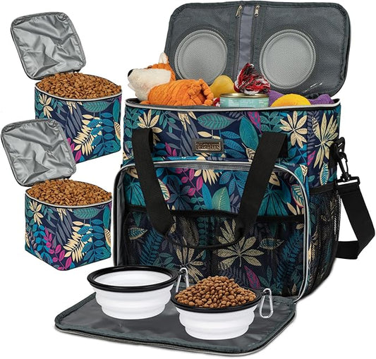 BAGLHER Dog Travel Bag, Pet Travel Bag (All Pet Travel Supplies), with 2 Pet Food Containers and 2 Collapsible Silicone Bowls; Essential Kits for Pet Travel Hawaii-PawvioPets