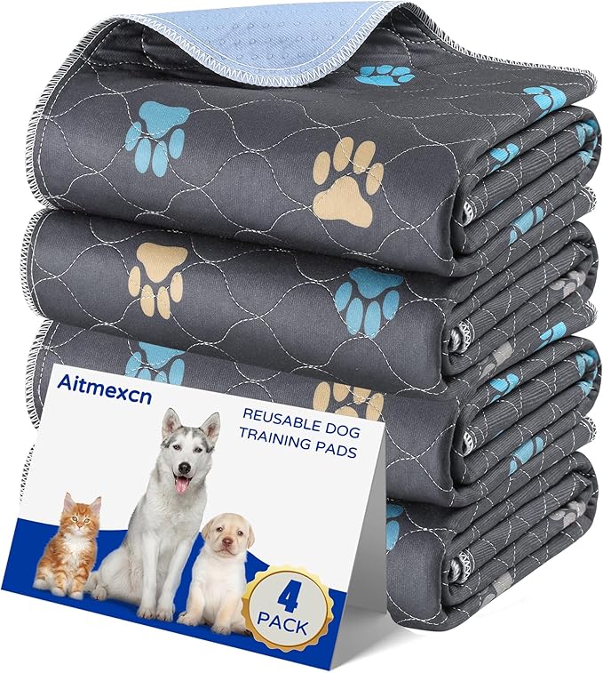 Aitmexcn Washable Puppy Dog Pee Pad, 4PCS 100% Waterproof Whelping Training Mat for Puppy/Senior Dog, Fast Drying Reusable Puppy Pads for Indoor, Outdoor and Car Travel- 18'' x 24''-PawvioPets