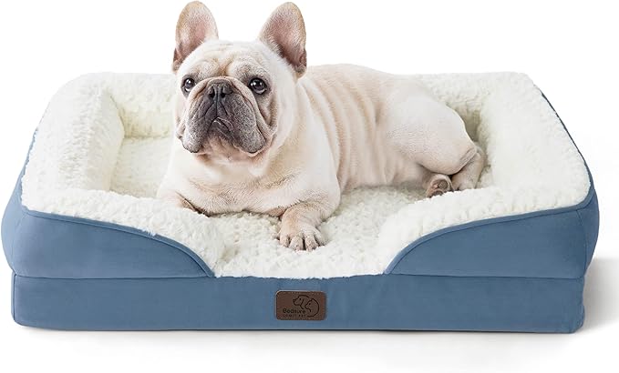 Bedsure Orthopedic Dog Bed Medium Size Dogs - Washable Medium Dog Cat Bed Waterproof, Comfort Pet Couch Sofa with Washable Removable Cover, Pets Bed with Nonskid Bottom, Plush-Faded Denim, 28"-PawvioPets