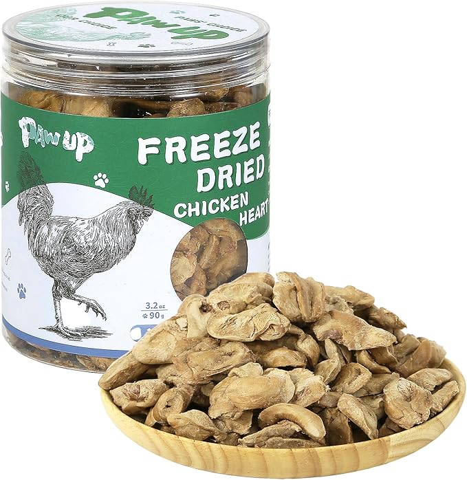 Freeze Dried Chicken Heart Pet Treats, High Protein Freeze-Dried Pet Food for Dogs, Cats, Fresh Ingredient, 3.2 oz, Rawhide Free, Gluten&Grain Free-PawvioPets