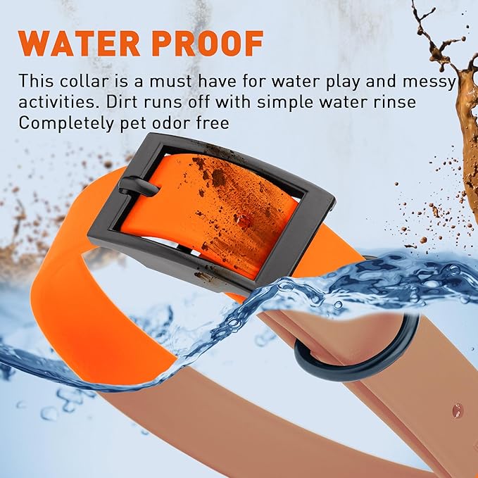 Dogline Biothane Waterproof Dog Collar Strong Coated Nylon Webbing with Black Hardware Odor- Proof for Easy Care Easy to Clean High Performance Fits Small Medium or Large Dogs, Hunter Orange-PawvioPets